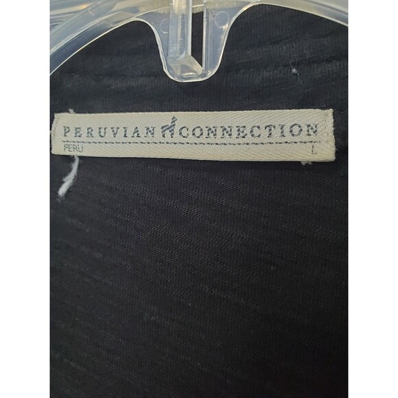 Peruvian Connection Black 100% Cotton Slub Knit Button-Up Shirt Size Large - Picture 3 of 5